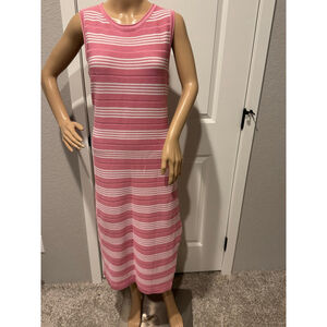 Women's PrettyGarden Pink & White Striped Sleeveless knit Midi Dress L